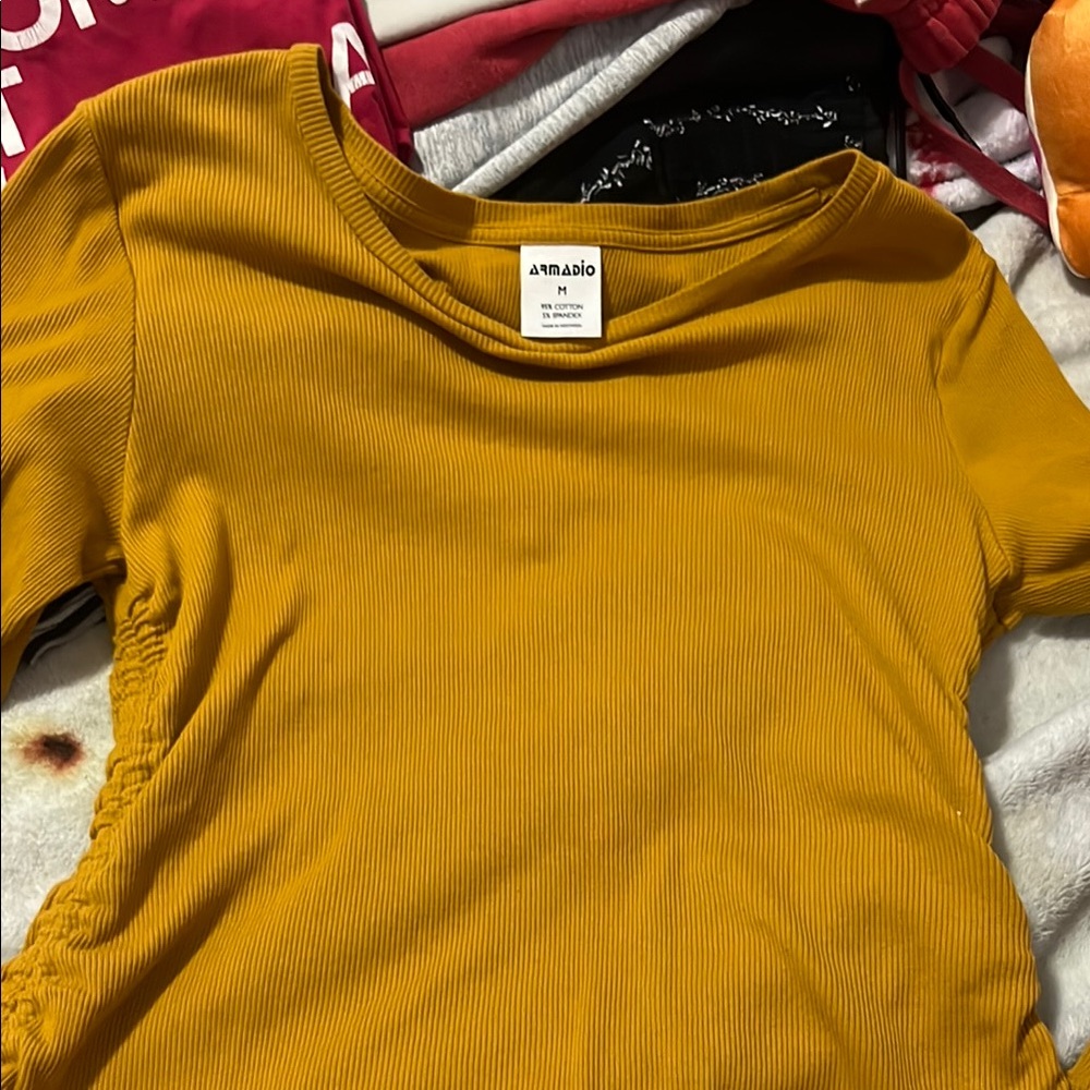 Amabio Mustard Yellow Ribbed Top